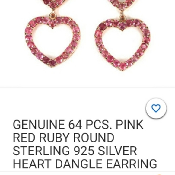 Genuine Ruby Double Heart Earrings U5 - Picture 2 of 5
